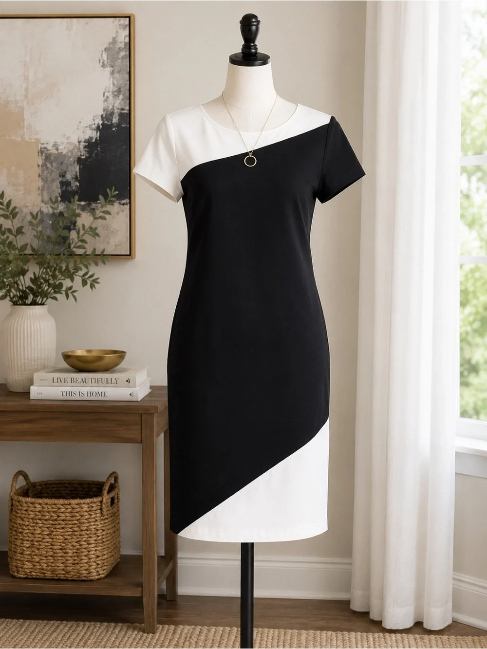 Chico’s Black White Colorblock Mini Shift Dress Medium